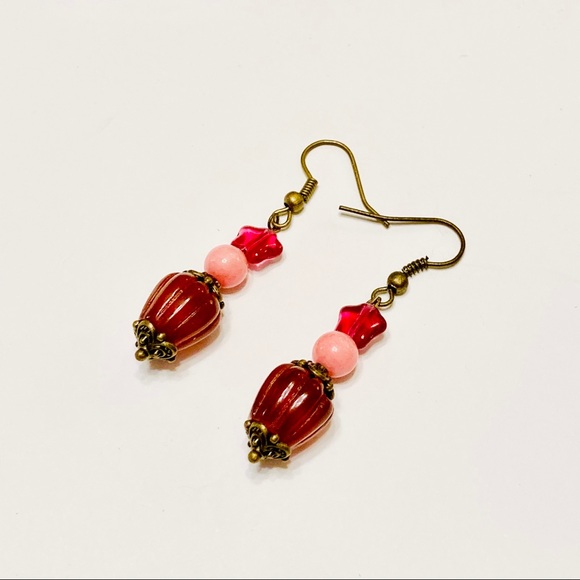 Agatized Coral Jade Rhodonite Necklace & Earrings - Picture 10 of 13